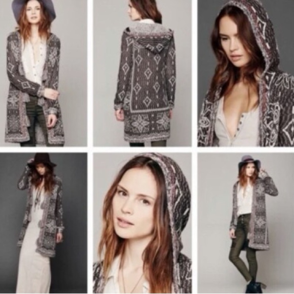 Free People Kai Pom Pom Hooded Sweater Duster, Size M